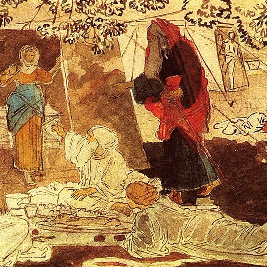 Three pilgrim announce Abraham the birth of Isaac