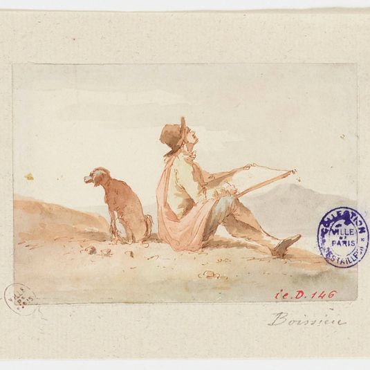 Le graveur de Boissieu dessinant dans la campagne, accompagné de son chien
