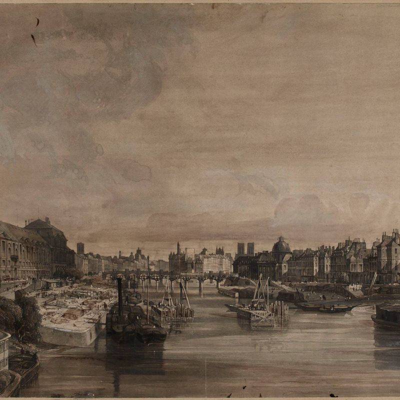 Vue de la Seine au niveau du Louvre, des berges et de la pointe de l'île de la Cité.