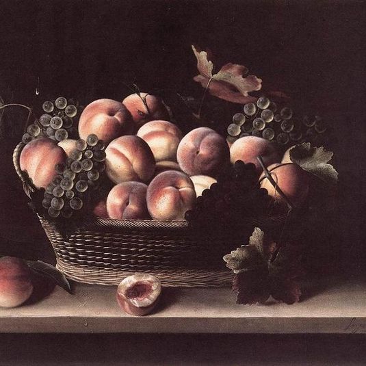 Basket with Peaches and Grapes