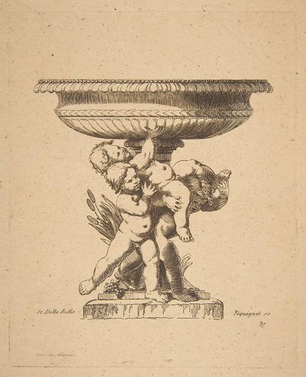 Ornamental design of three children holding up a fountain