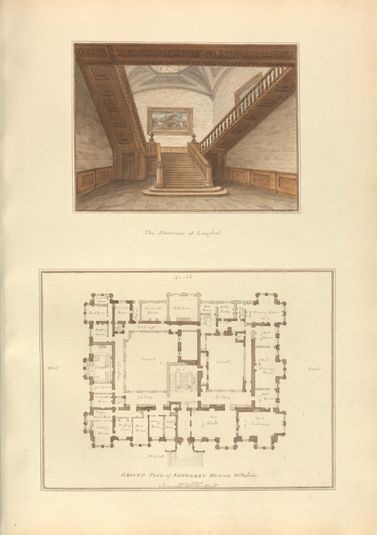 a. The Staircase at Longleat / b. Ground Plan of Longleat House, Wiltshire