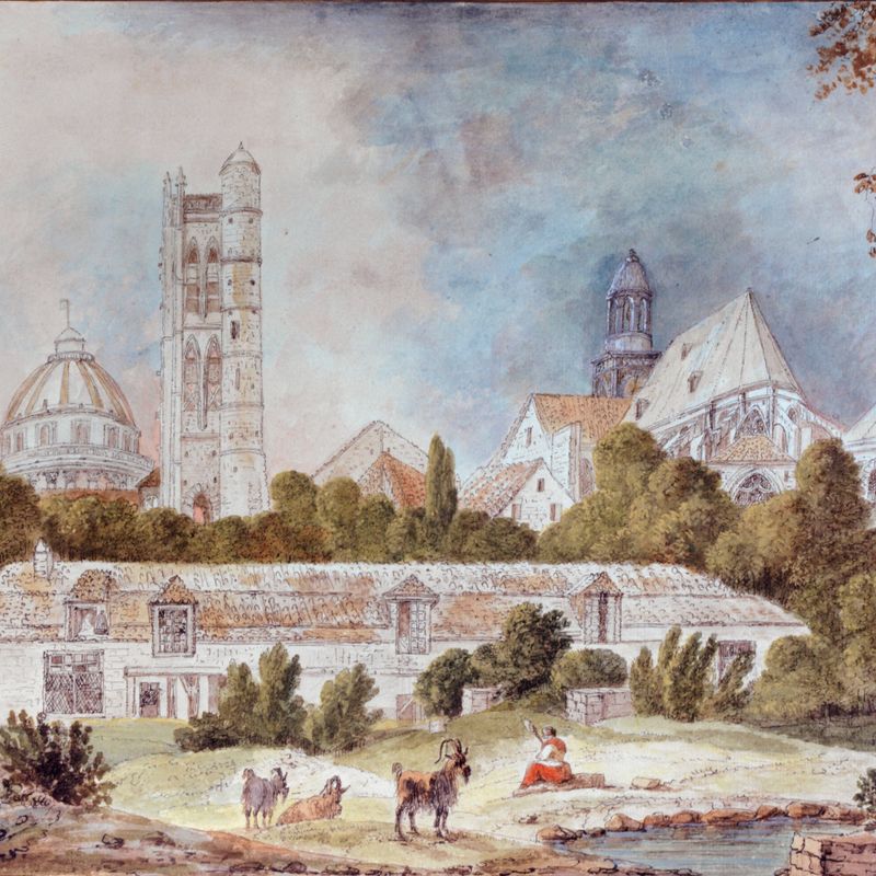 Les monuments de la montagne Sainte-Geneviève, visibles depuis les jardins de l'abbaye en 1807.
