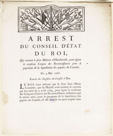 Arrest du Conseil d'Etat du Roi, 9 mai 1766, signé Choiseul, duc de Praslin