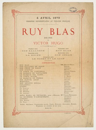 [Ruy Blas] Représentation au Théâtre Français le 4 avril 1879