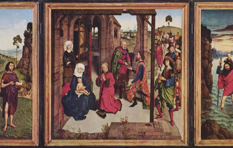 Triptych The Pearl of Brabant. Left wing: St. John the Baptist, middle panel: Adoration of the Magi, right wing: St. Christopher