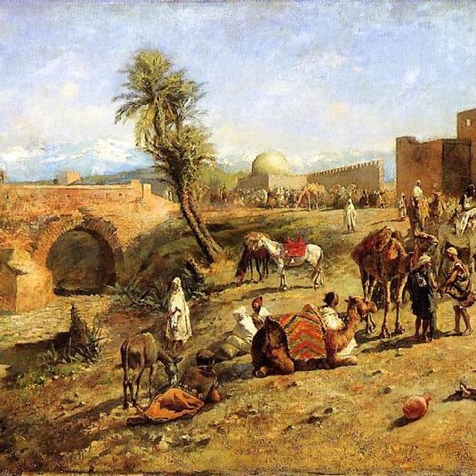Arrival of a Caravan Outside The City of Morocco
