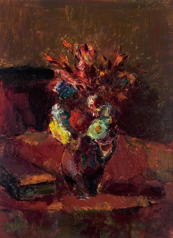 Bouquet of Flowers with Red Tablecloth