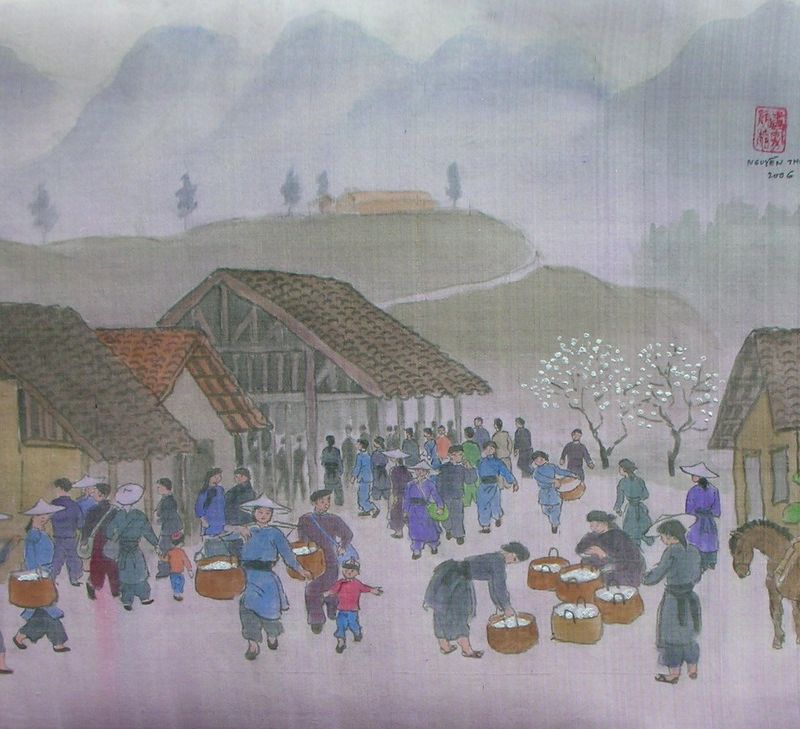 Ha Quang Cao Bang market, 2006, tempera op zijde.
