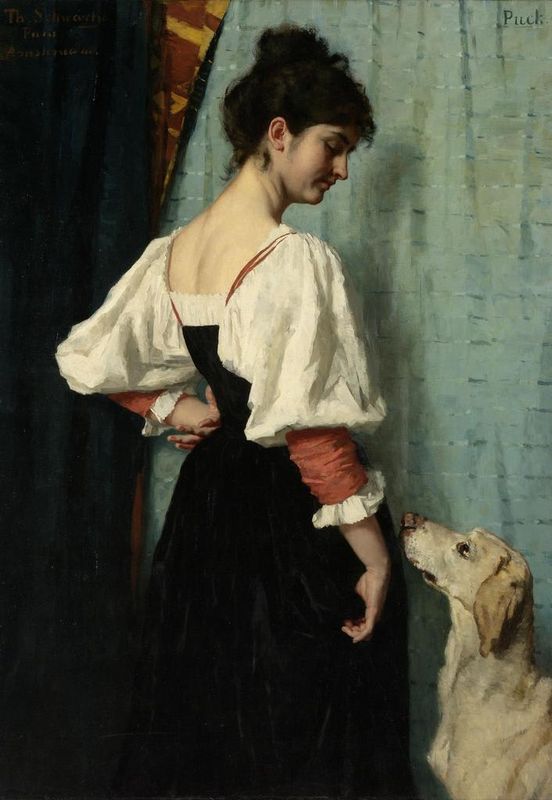 Portrait of a young Woman, with 'Puck' the Dog