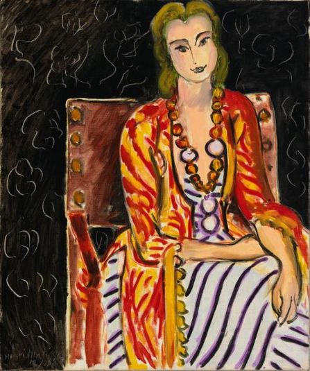 Woman Seated before a Black Background