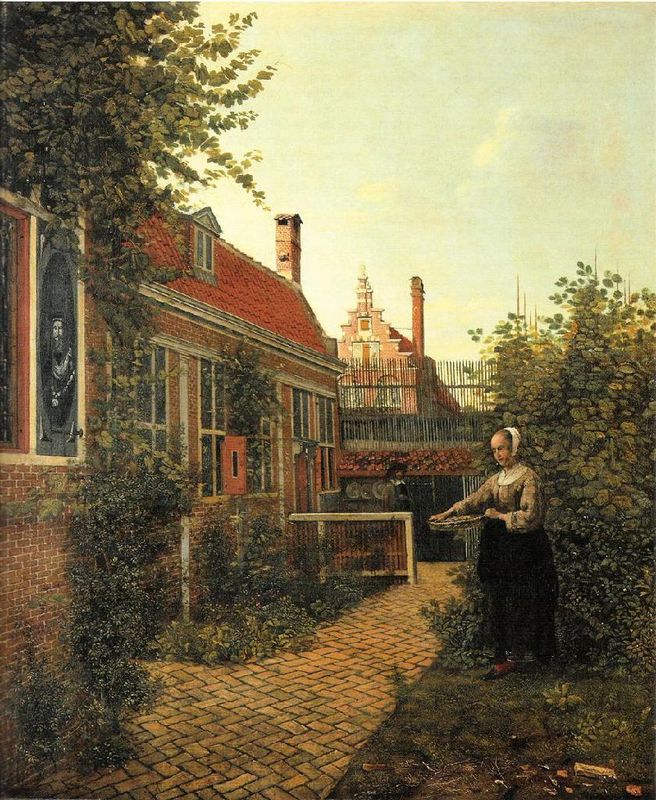 A Woman with a Basket of Beans in a Garden