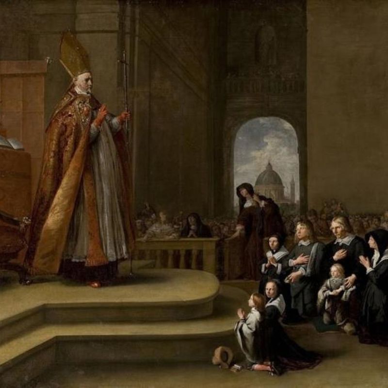 Bishop Rovenius blessing a Family (of Jacob van Wassenaer?)