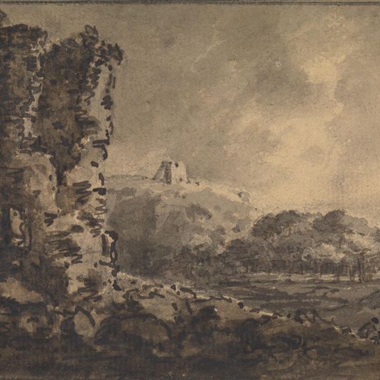 Classical Landscape with Ruin on Left, Two Figures on Right