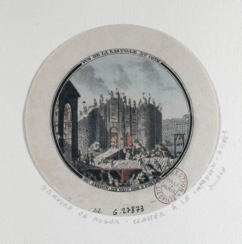 Destruction de la Bastille, le 17 juillet 1789 ? Vue des deux portes. Evènement de la Révolution française.