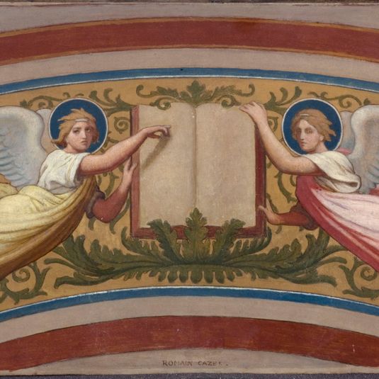 Esquisse pour l'église Saint-François-Xavier : Le livre des évangiles soutenu par deux Anges