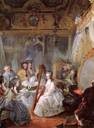 Marie Antoinette playing the harp at the French Court