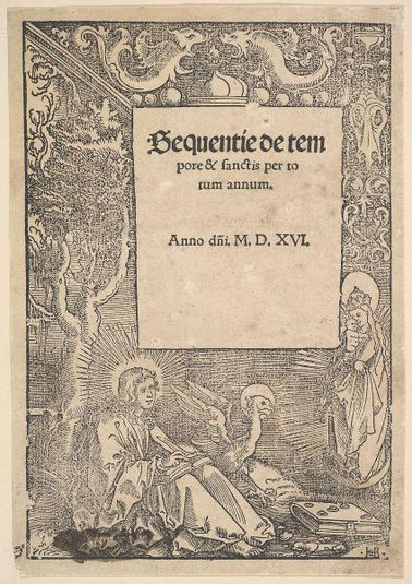 Saint John the Evangelist on Patmos, title page from Hymni de tempore et de sanctis