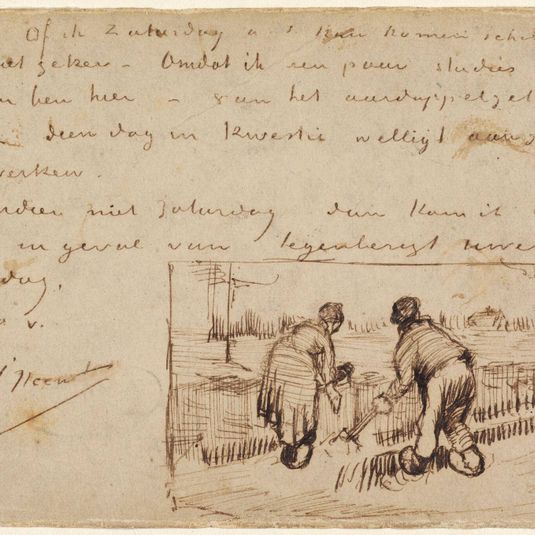 Postcard with Two Peasants Digging