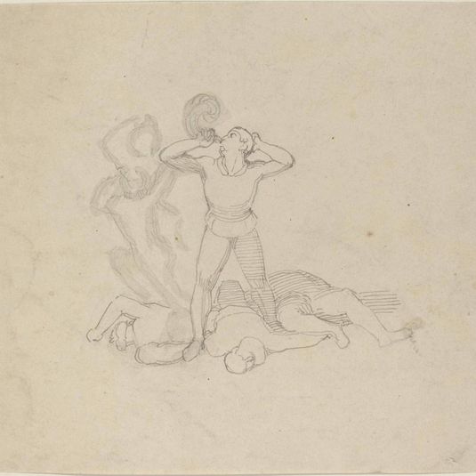 Figure Standing over Corpses, Blowing a Horn