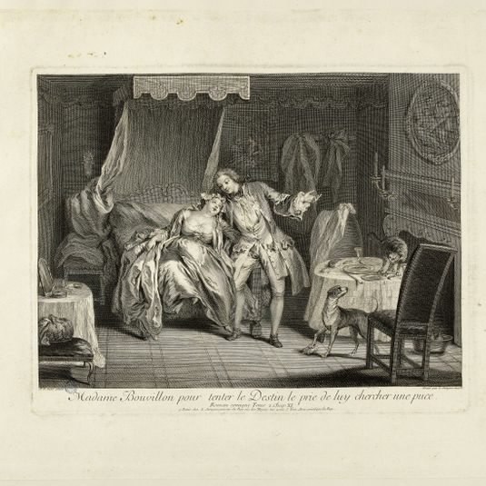 Planche pour le Roman Comique de Scarron : Madame Bouvillon pour tenter le Destin le prie de luy chercher une puce d'après Pater
