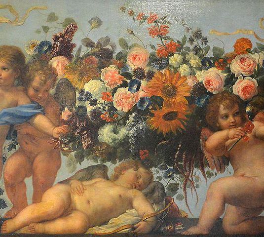 Cupids and a Garland of Flowers with a Parrot