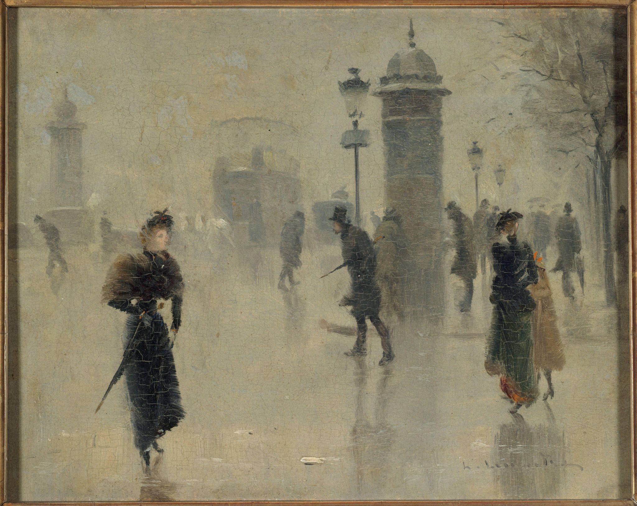Passants sur le boulevard, un jour d'hiver, vers 1895