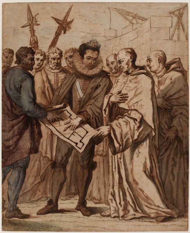 Le Bienheureux Jean de la Barrière présente à Henri III le plan du couvent des Feuillants rue Saint-Honoré.