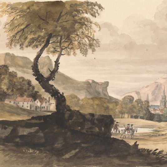 Hilly Scene with Village and Horseman