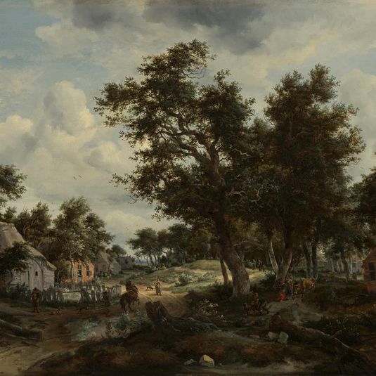 A Wooded Landscape with Travelers on a Path through a Hamlet