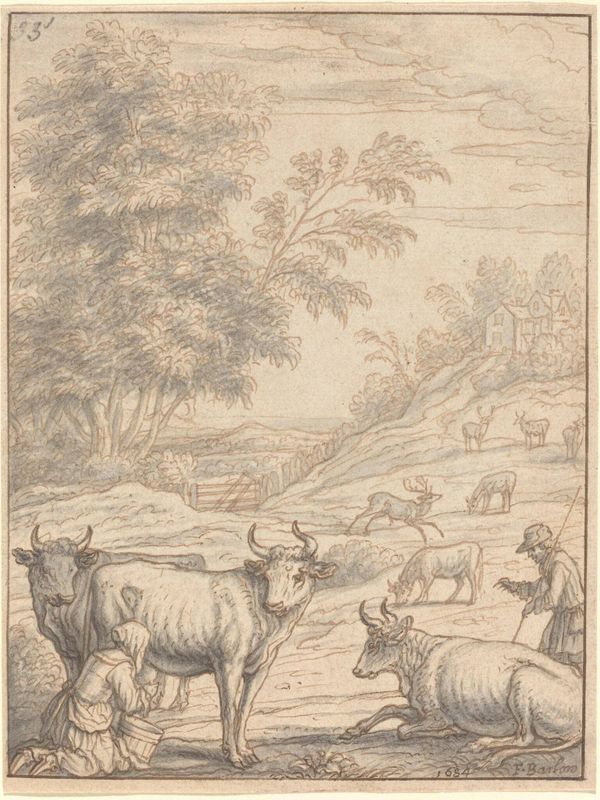 A Meadow with Cattle and Deer