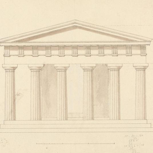 Architectural Sketch of Building with Doric Columns