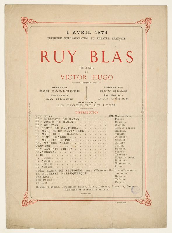 [Ruy Blas] Représentation au Théâtre Français le 4 avril 1879