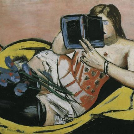 Reclining Woman with Book and Irises