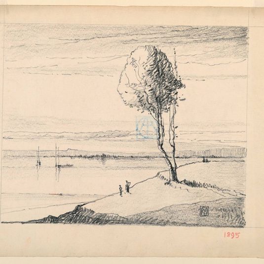 Hillside and Tree with Sailboats in Distance