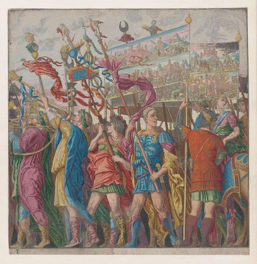 Sheet 1: Soldiers carrying banners depicting Julius Caesar's triumphant military exploits, from The Triumph of Julius Caesar