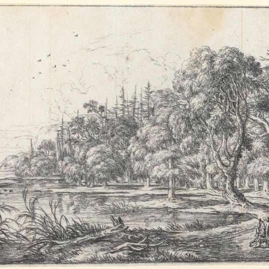 A Woodland Pond with a Hunter
