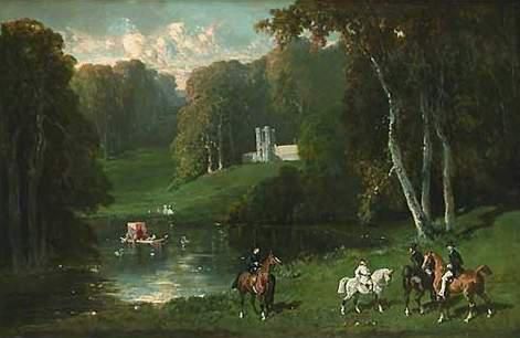 Horse Riders by a Lake