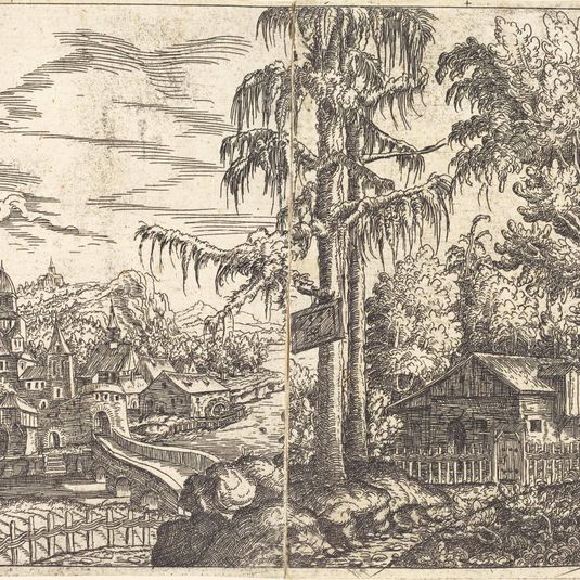 Landscape with View of a Farmer's Cottage and a Town near a River