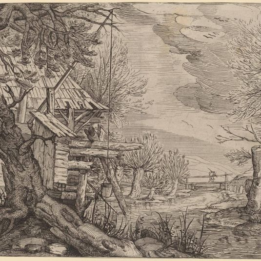 Landscape with Log House near a River