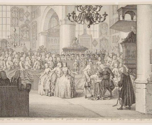 'Afbeelding van de Doop-plegtigheid van WIllem den V. geschied binnen 's Gravenhage in de Groote Kerk den 11 April Ao. 1748.'