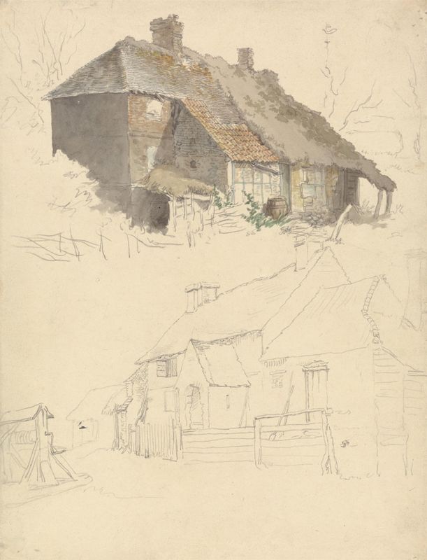 Sketches of Cottages: Two Studies on one Sheet