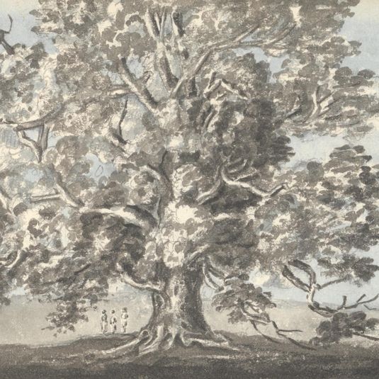Three Figures Standing under a Large Tree