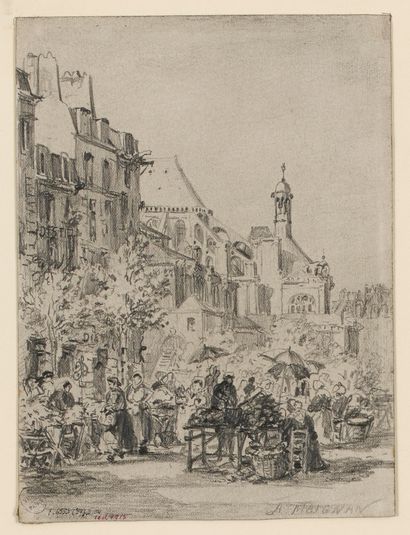 Marché, rue de la Tonnellerie, en 1866