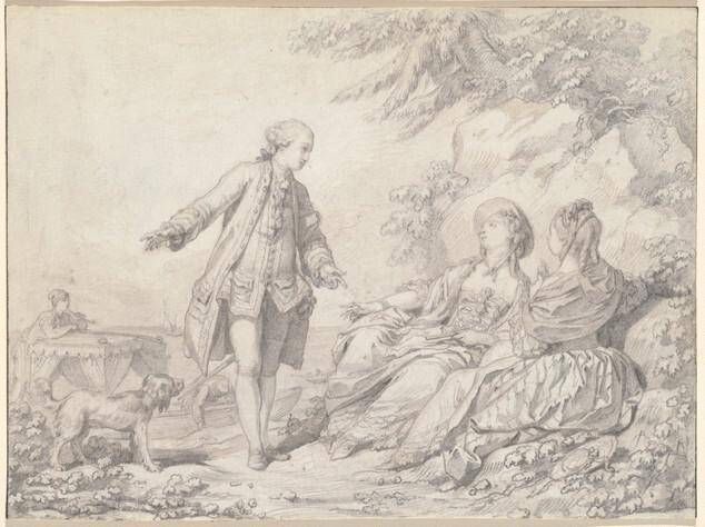 A Man and Two Women on a Rocky Shore