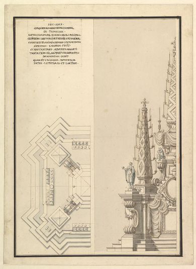 Design for Half Elevation and Half Ground Plan of a Catafalque for Countess Palatine of the Rhine, Theresia Catharine, wife of Count Palatine, Charles Philip III (1716-1742).