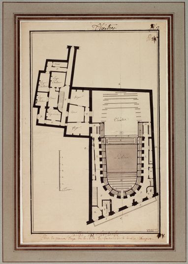 Plan du premier étage de la salle des spectacles de la Comédie Française (rue de l'ancienne Comédie Française, actuel 6ème arrondissement).