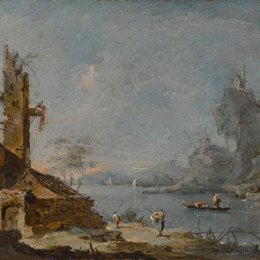 An Imaginary View on the Venetian Lagoon with a Ruined Tower on the Left