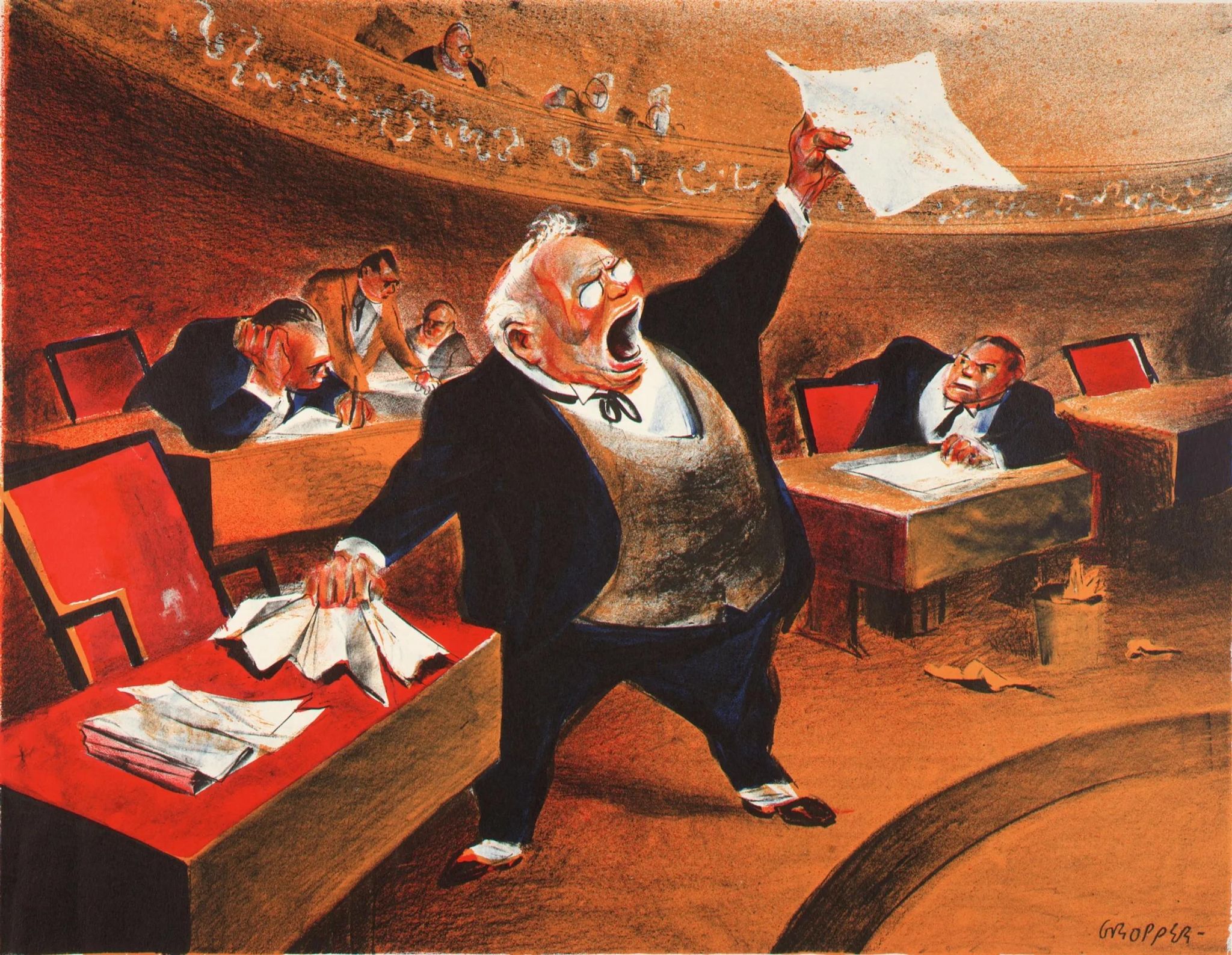Untitled (Man crumpling paper in courtroom)