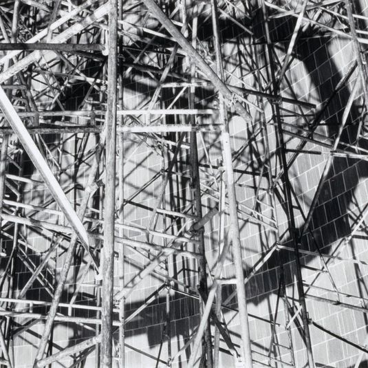 (Untitled--tryptich, left panel; metal scaffolding)